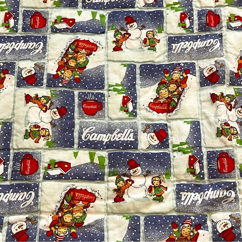Vintage Campbells Soup Handmade Baby Quilt in Blue White Red